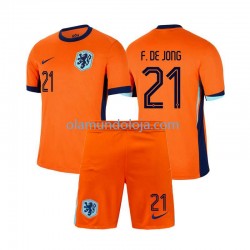 Camisola Países Baixos Frenkie de Jong 21 Criança Equipamento Primeiro Euro 2024 Manga Curta